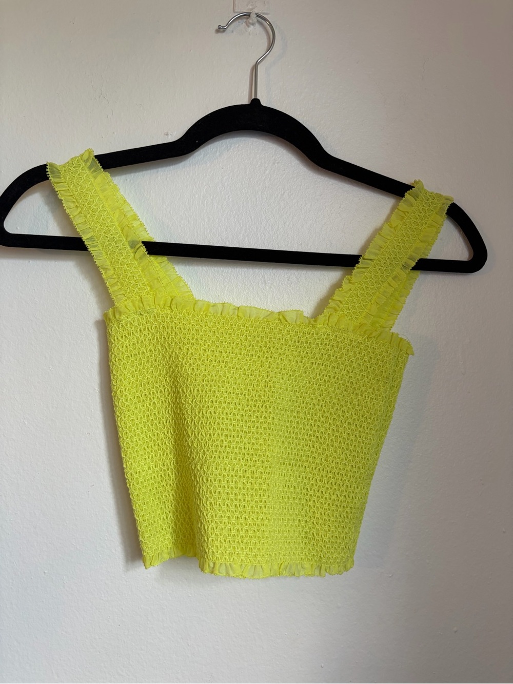 Cute Alice + Olivia Neon Yellow Smocked Square-Neck Tank